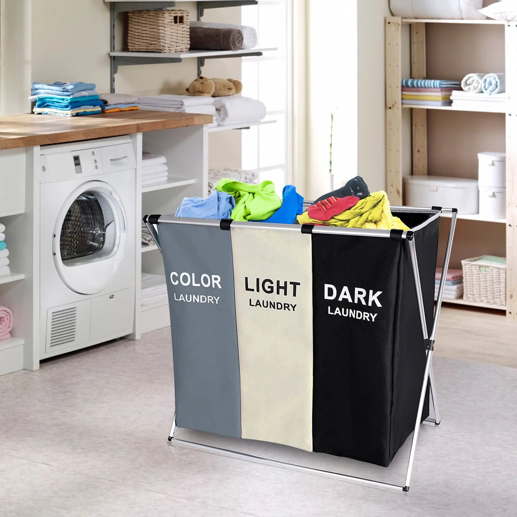 145L Large 3 Section Laundry Basket with Wheels and 3 Removable Bags B2981