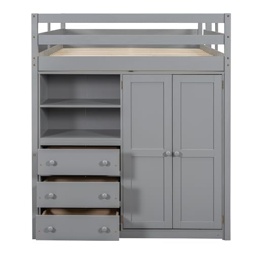 White Solid Wood Full Size Loft Bed with Desk and Drawers G222837
