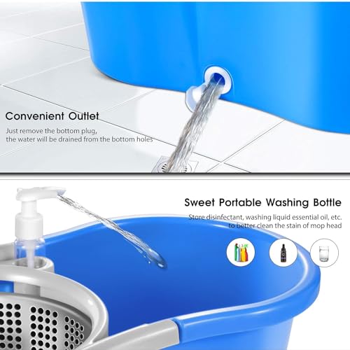Mop and Bucket with Wringer Set, 4 Washable Microfiber Pads J67088