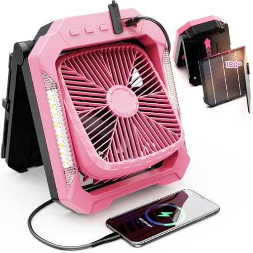 26800mAh Rechargeable Portable Fan with Detachable Solar Panel, LED Lantern, 3 Speed, Timer, USB-C, Green N70326