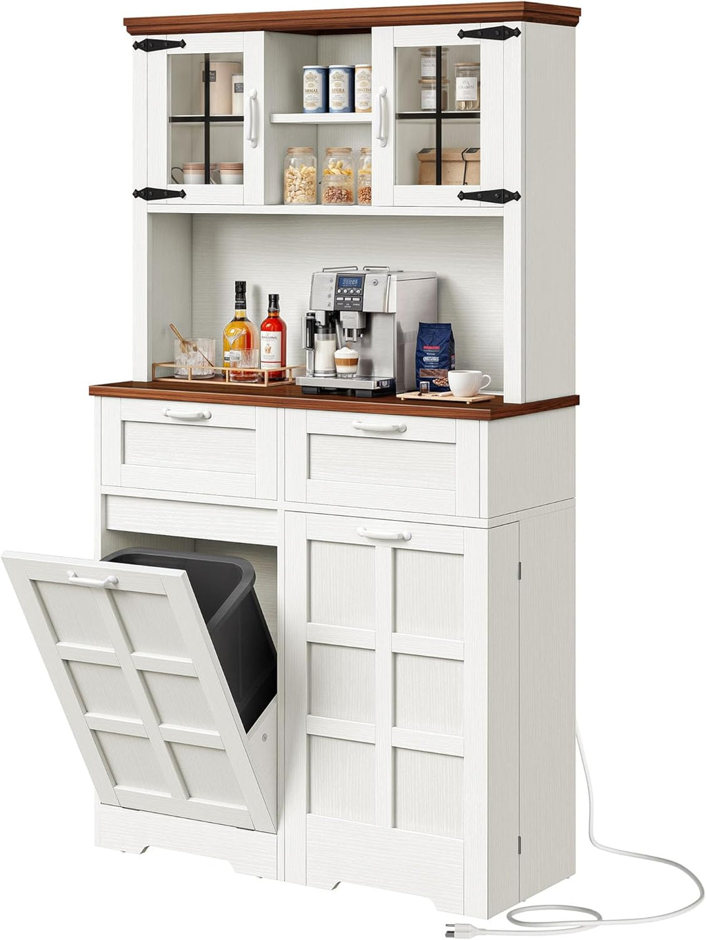 White Oak Tall Kitchen Pantry Cabinet with Trash Can P245454