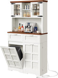 White Oak Tall Kitchen Pantry Cabinet with Trash Can P245454