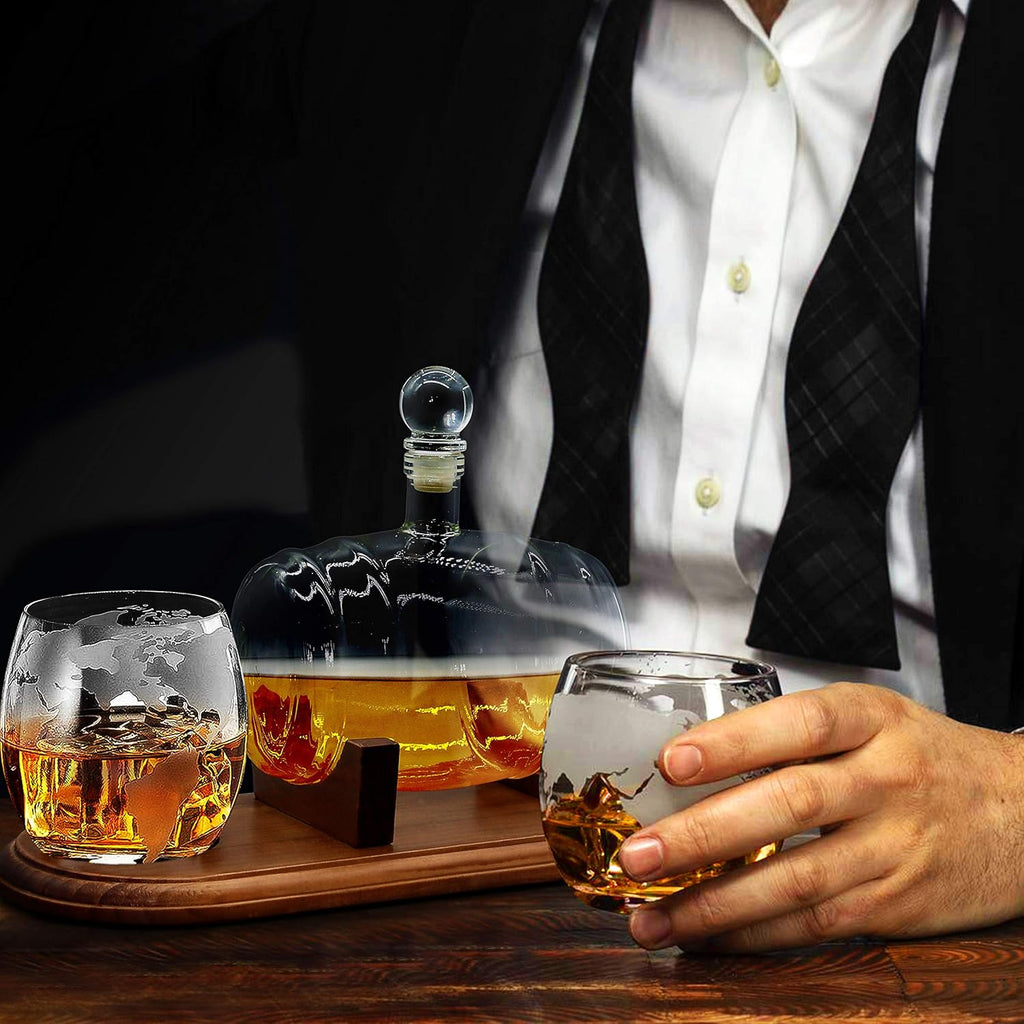 Brown Glass Whiskey Carafe with Stopper and Base R2205