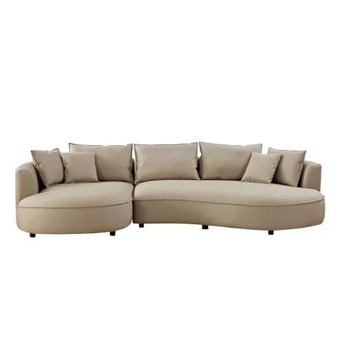Grey Curved Leather Sectional Sofa Couch with Pillows H9573