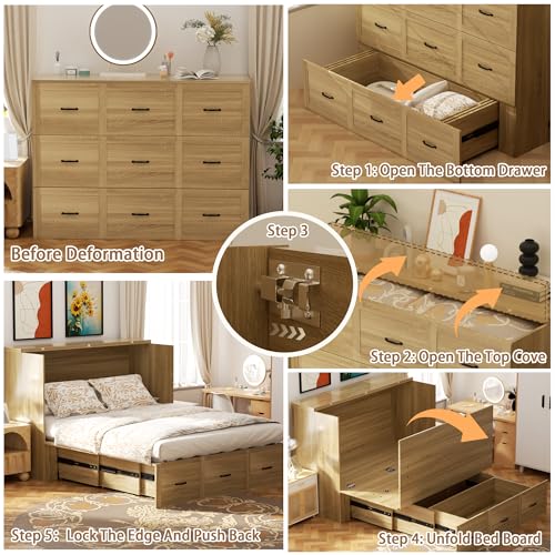 Full Size Wood Wall Bed Cabinet with Drawer O6732