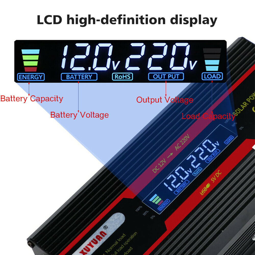 6000W Power Inverter DC 12V to 110V AC with USB Ports F5557