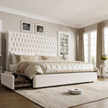 Beige Velvet Upholstered King Size Bed Frame with 4 Under-bed Storage Drawers R343201