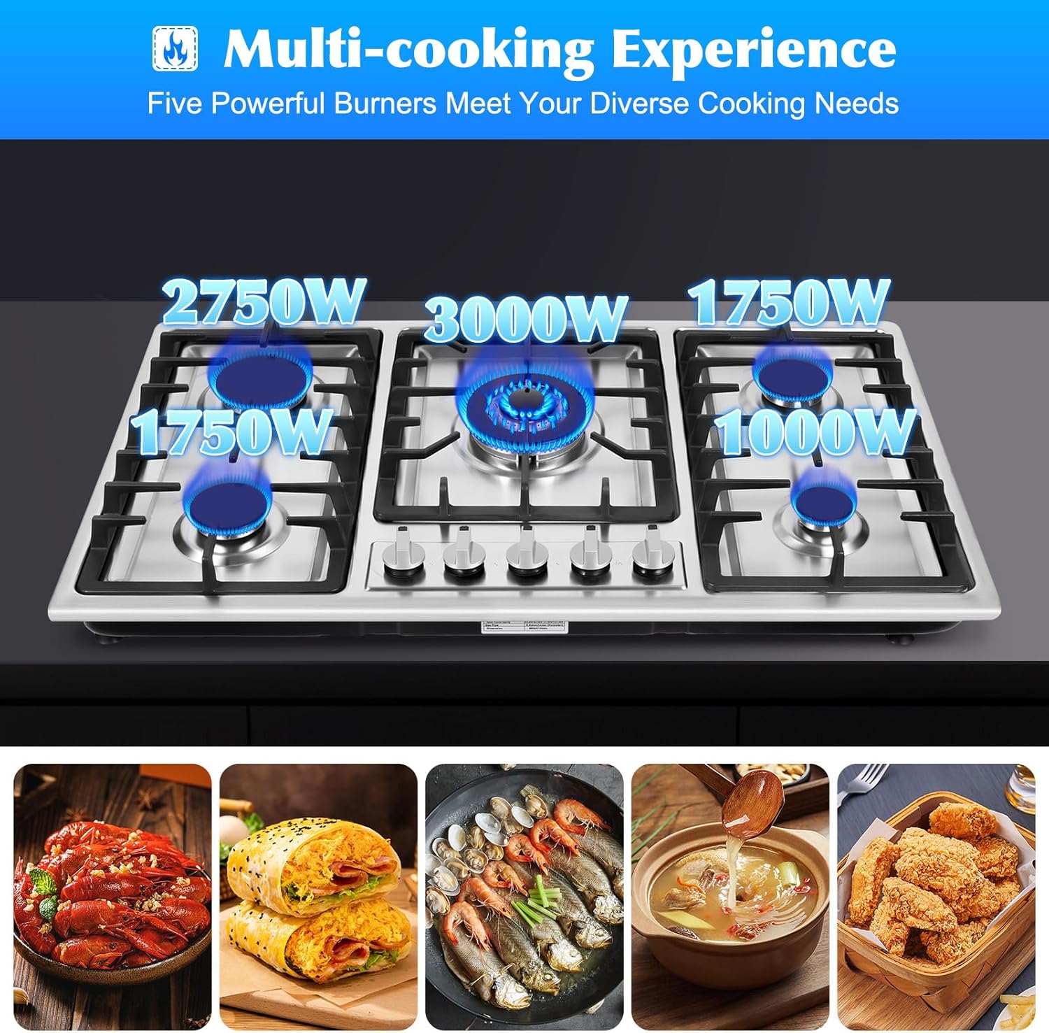 34 inch 5 Burners Built-in Stainless Steel Gas Cooktop L1026