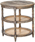 Round Mango Wood Table with 2 Cane Shelves P715642