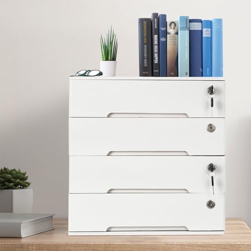 4 Drawers Wood Storage Box with Lockable Drawers X3689