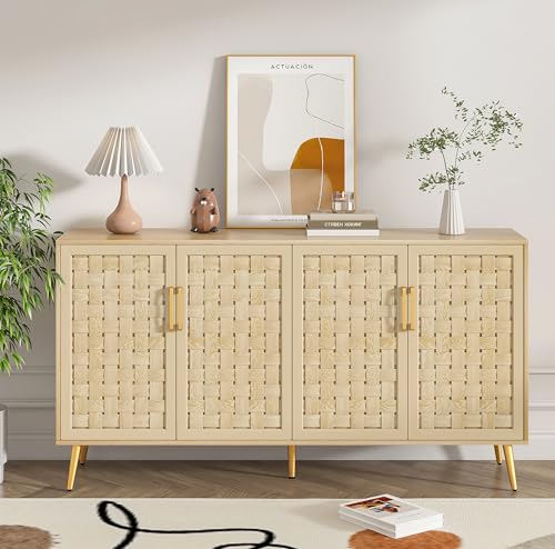 Natural Rattan Storage Cabinet with Metal Legs D59116
