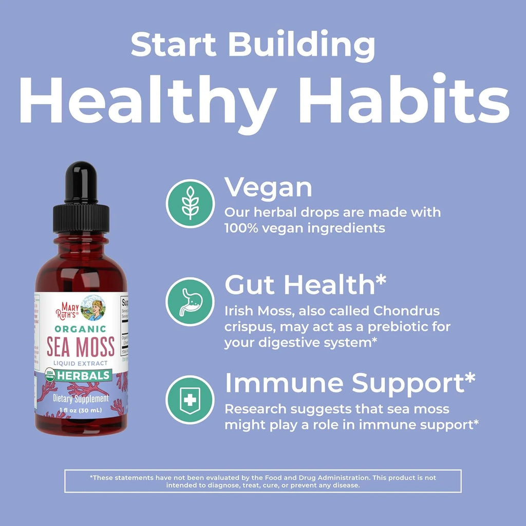 USDA Organic Sea Moss Liquid Drops Herbal Supplement 1 fl oz S95563