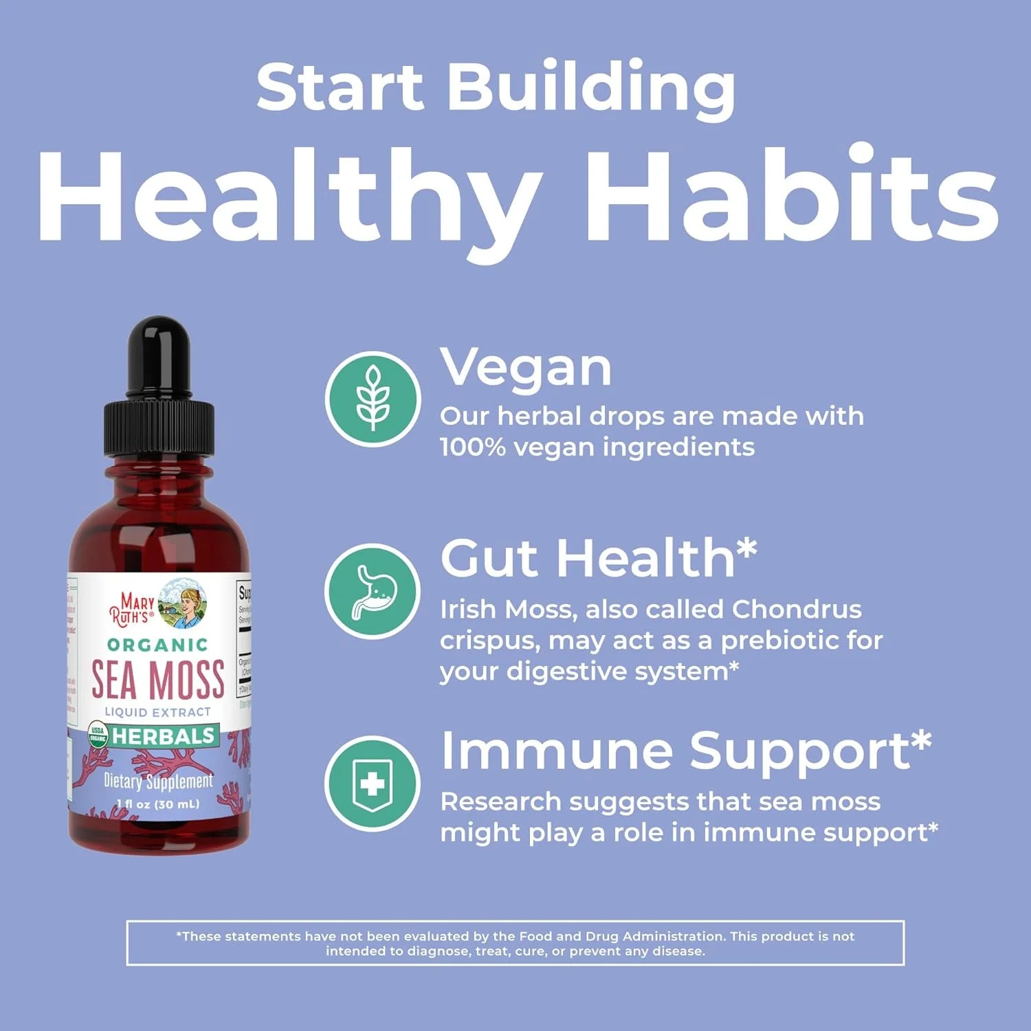 USDA Organic Sea Moss Liquid Drops Herbal Supplement 1 fl oz S95563