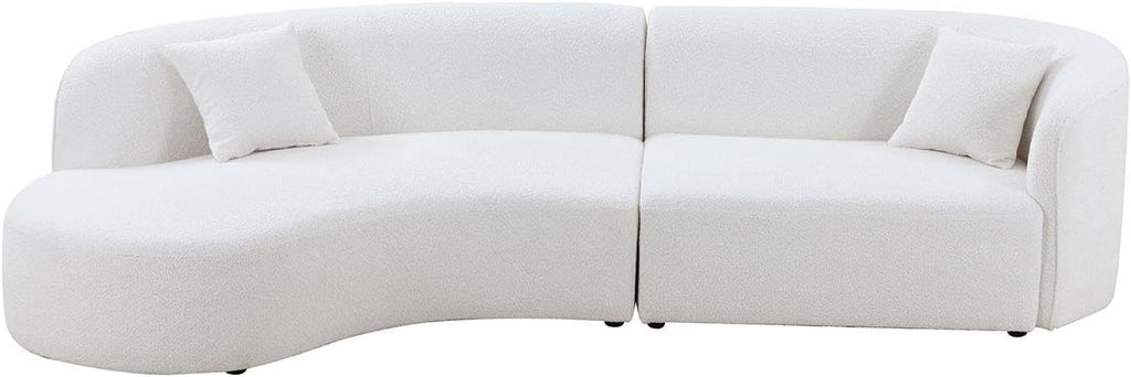 White Boucle Curved Sofa with Chaise 2 Set V253