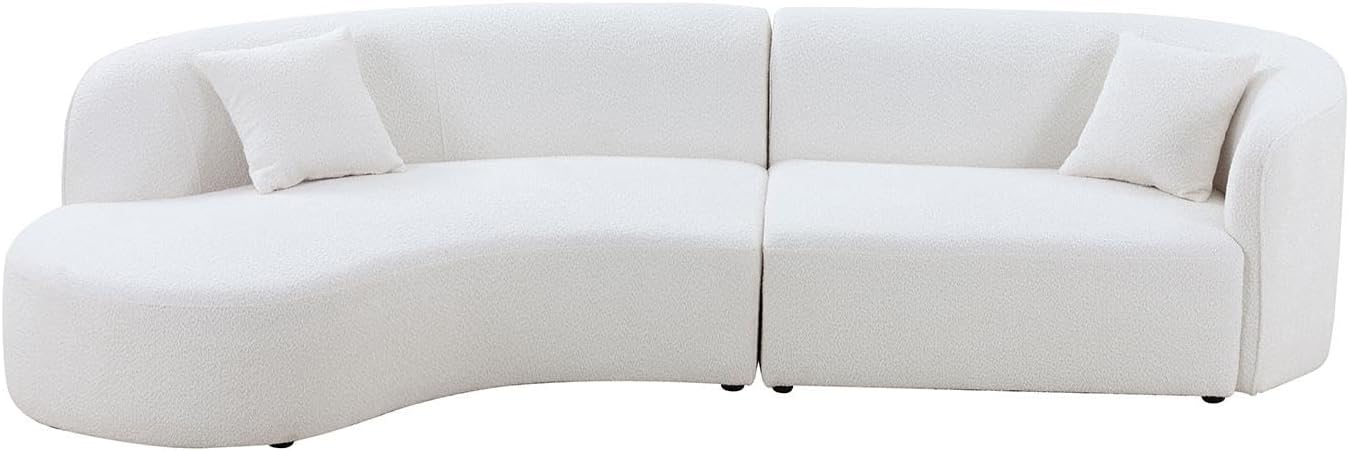 White Boucle Curved Sofa with Chaise 2 Set V253