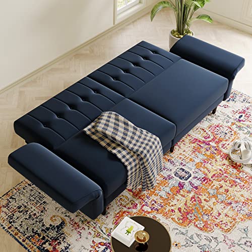Navy Blue Velvet Memory Foam Futon Sofa M6530
