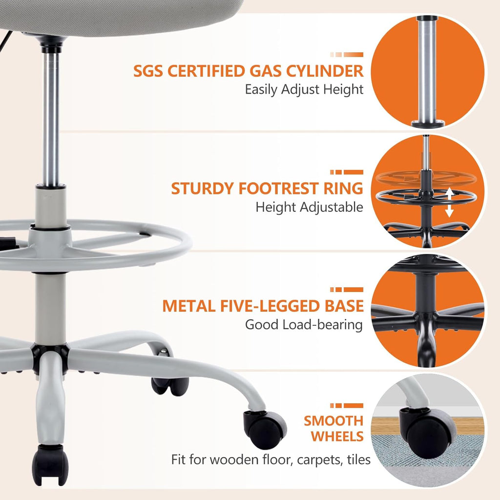 Drafting Chair with Flip-up Arms and Adjustable Foot-Ring J22014