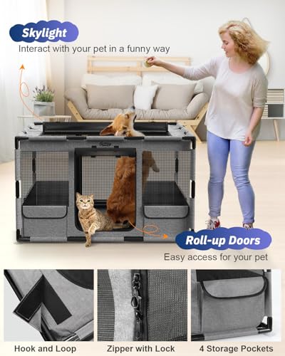 Gray 43x43x26 Inches Portable Dog Playpen with Top Cover T65543