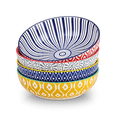 Ceramic 30 Ounce Large Pasta Bowls 8 inch Serving Bowls Set of 4, Vintage Blue X686700