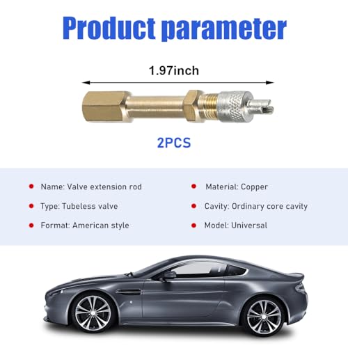 2 PCS Brass Auto Tire Valve Extension Adaptor, 50mm Valve Stem Extenders W60589