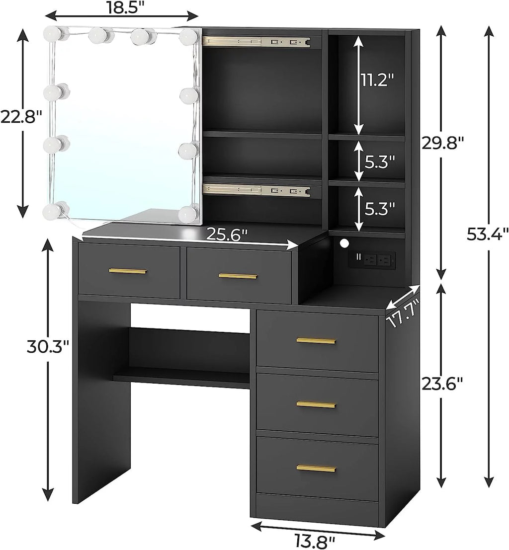 Black Vanity Table with 5 Drawers B848