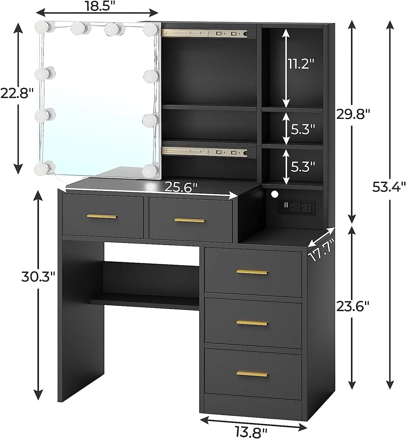 Black Vanity Table with 5 Drawers B848