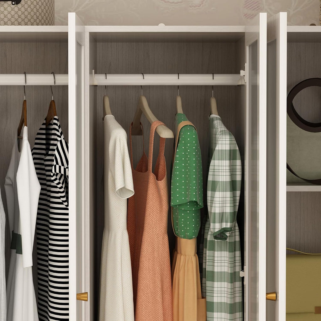 98.4" L Warm Grey 6 Door Wooden Armoire Wardrobe Closet Q49386