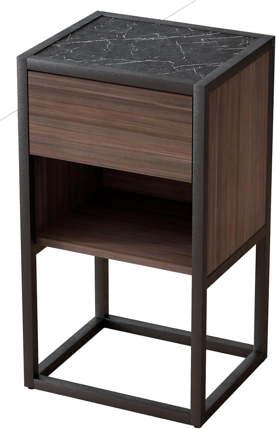 Brown+Light Gray Wood Side Table with Storage Drawer U63674