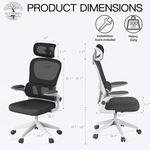 White High Back Mesh Office Chair with Adjustable Armrest K75356