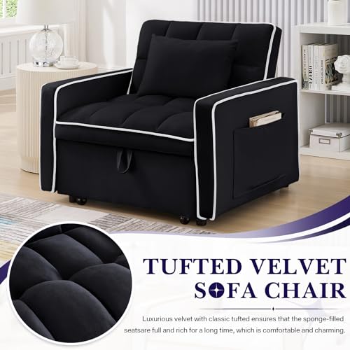 Beige Velvet Convertible Sleeper Chair Bed R9772
