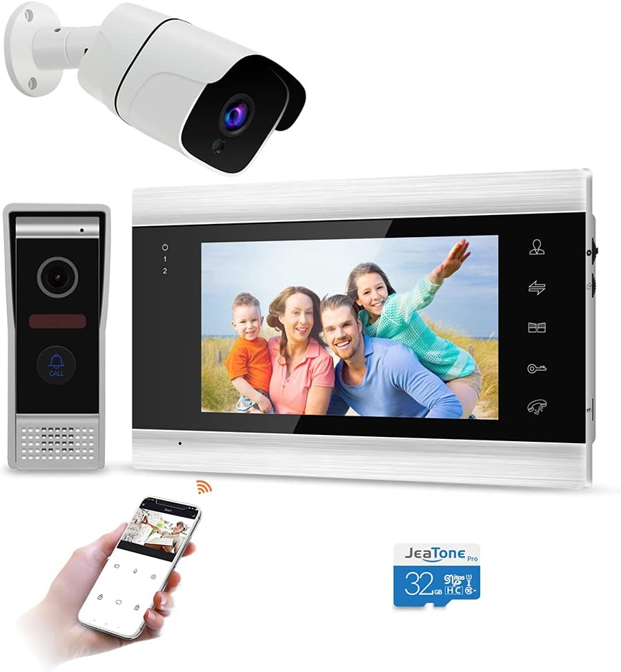 Wireless Smart IP Doorbell with Camera and Monitor, 7 Inch, 32GB SD Card, Night Vision V415