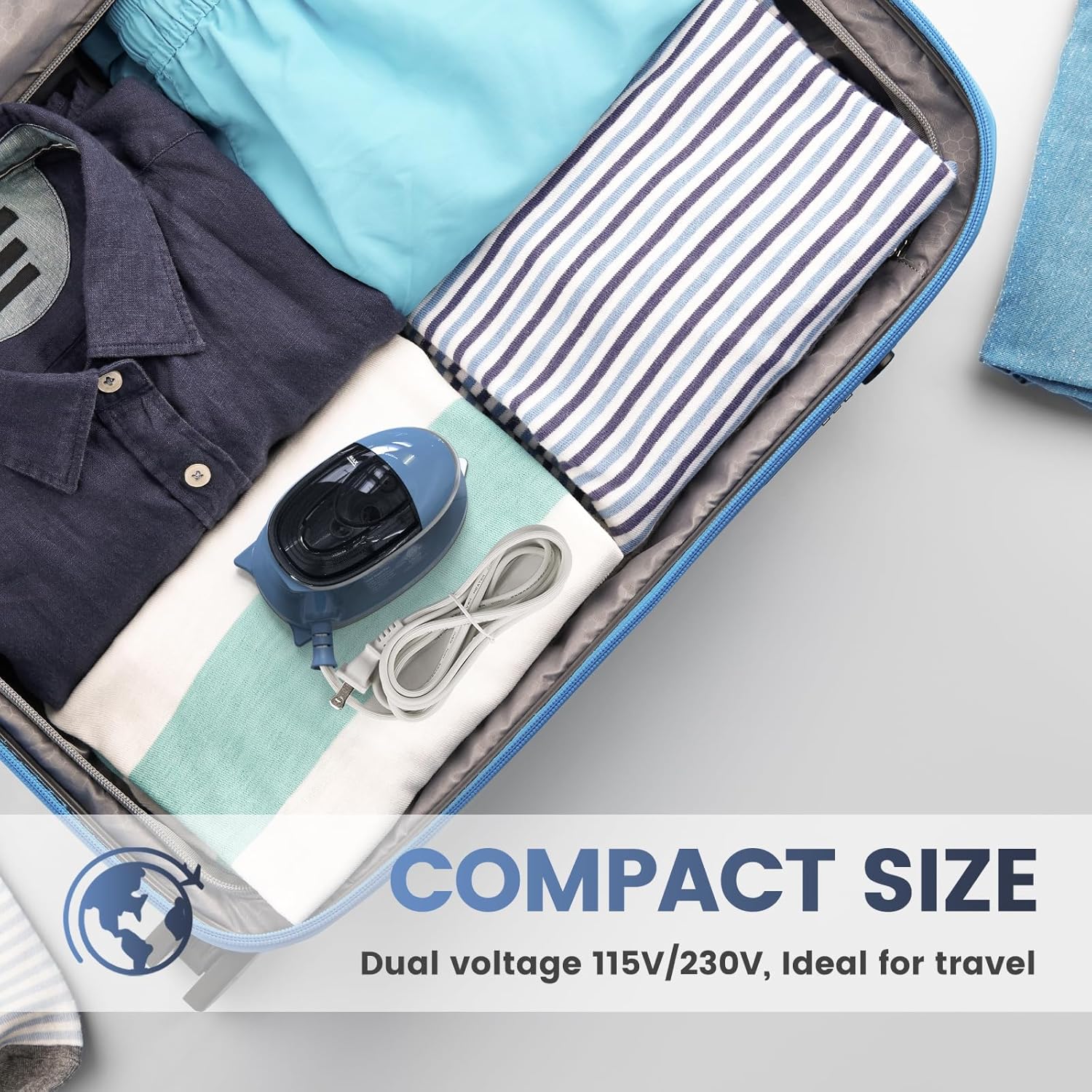 Mini Travel Steam Iron with Dual Voltage, Non-Stick Soleplate, Detachable Water Tank E7956