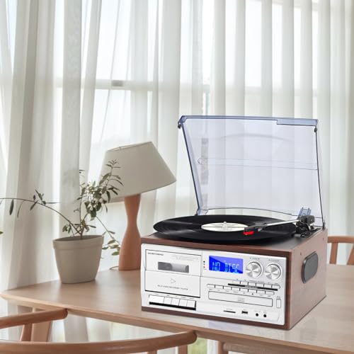 9 in 1 Record Player with Bluetooth Turntable, CD/Cassette, AM/FM Radio, USB SD/MMC, Aux-in/RCA Line Out C381088