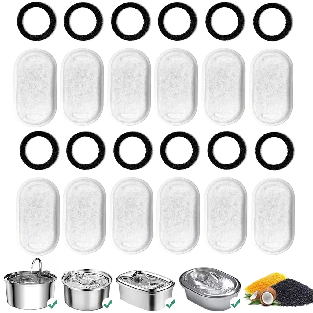 12 Carbon Filters + 12 Sponges Replacement Filters for Pet Drinking Fountains O1680