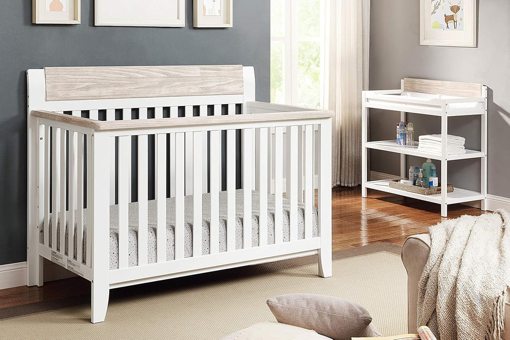 White and Wire Brushed Wood 4 in 1 Convertible Crib L2431