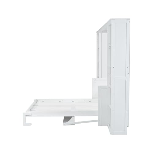 White Full Size Solid Murphy Bed with Desk and Shelves R582381