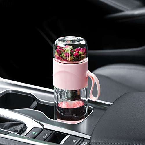 Blue Double Wall Glass Tea Bottle with Infuser 14oz O4394
