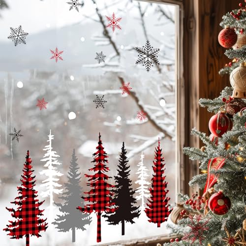 9 Sheet Christmas Window Clings Snowy Forest Trees Double-Sided Reusable Winter Window Decals D829822