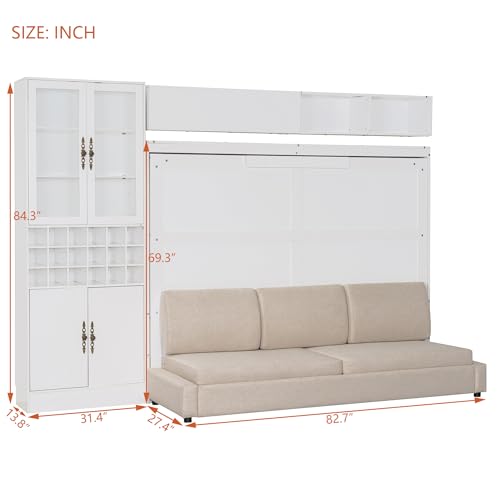 Grey Queen Size Murphy Bed with Sofa and Shelves A256126