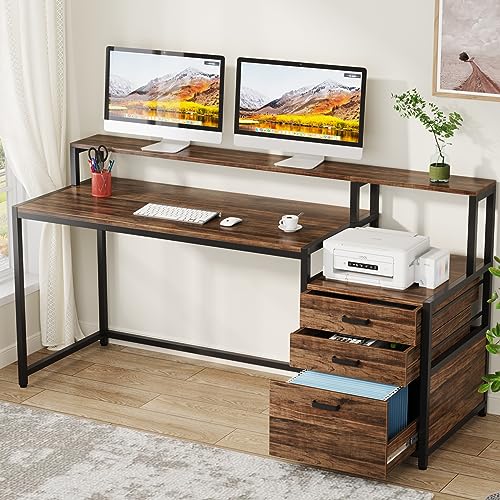 63 Inch Computer Desk with File Drawer Cabinet and Monitor Stand D382391