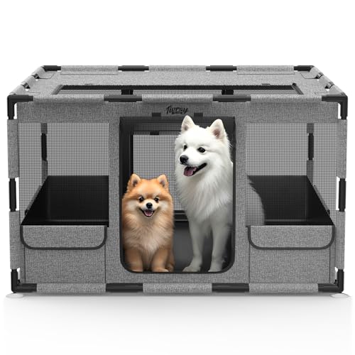 Gray 43x43x26 Inches Portable Dog Playpen with Top Cover T65543