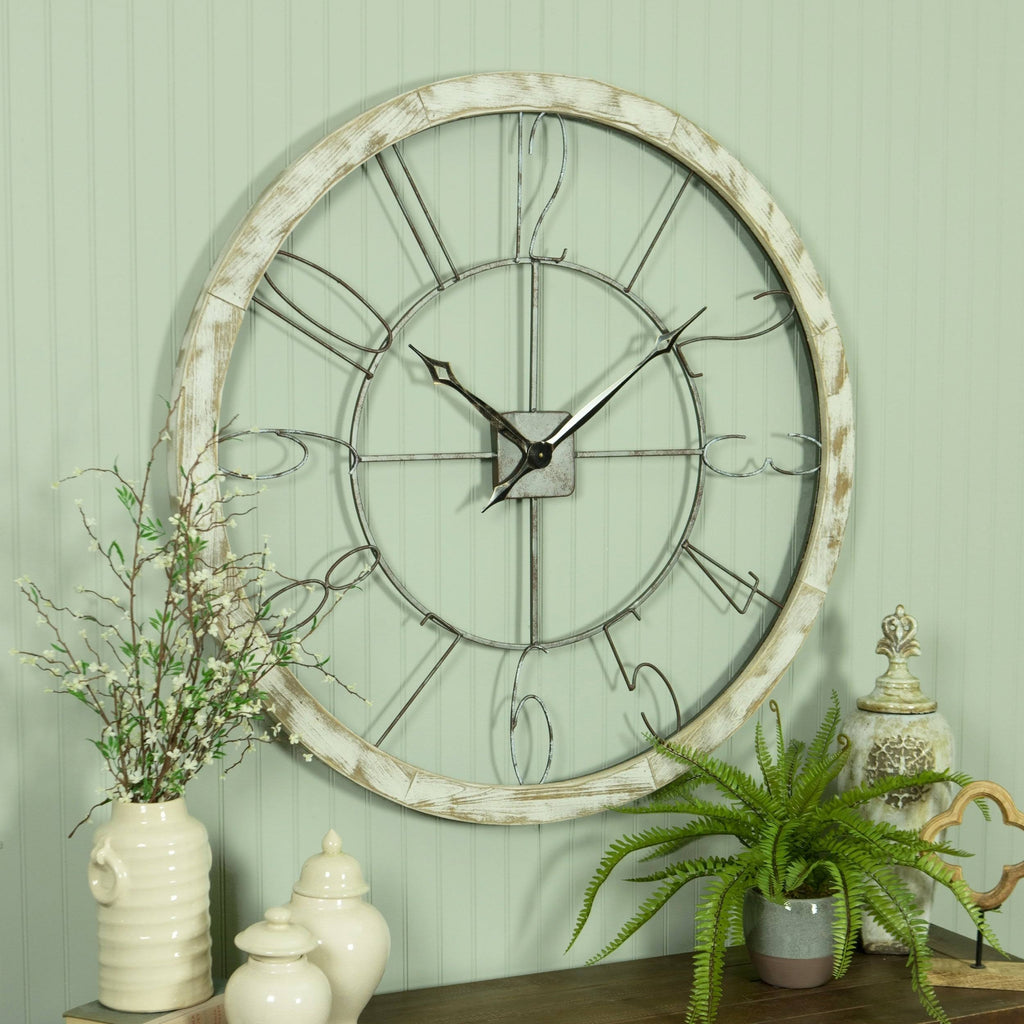 White Large Iron & Wood Wall Clock T856598
