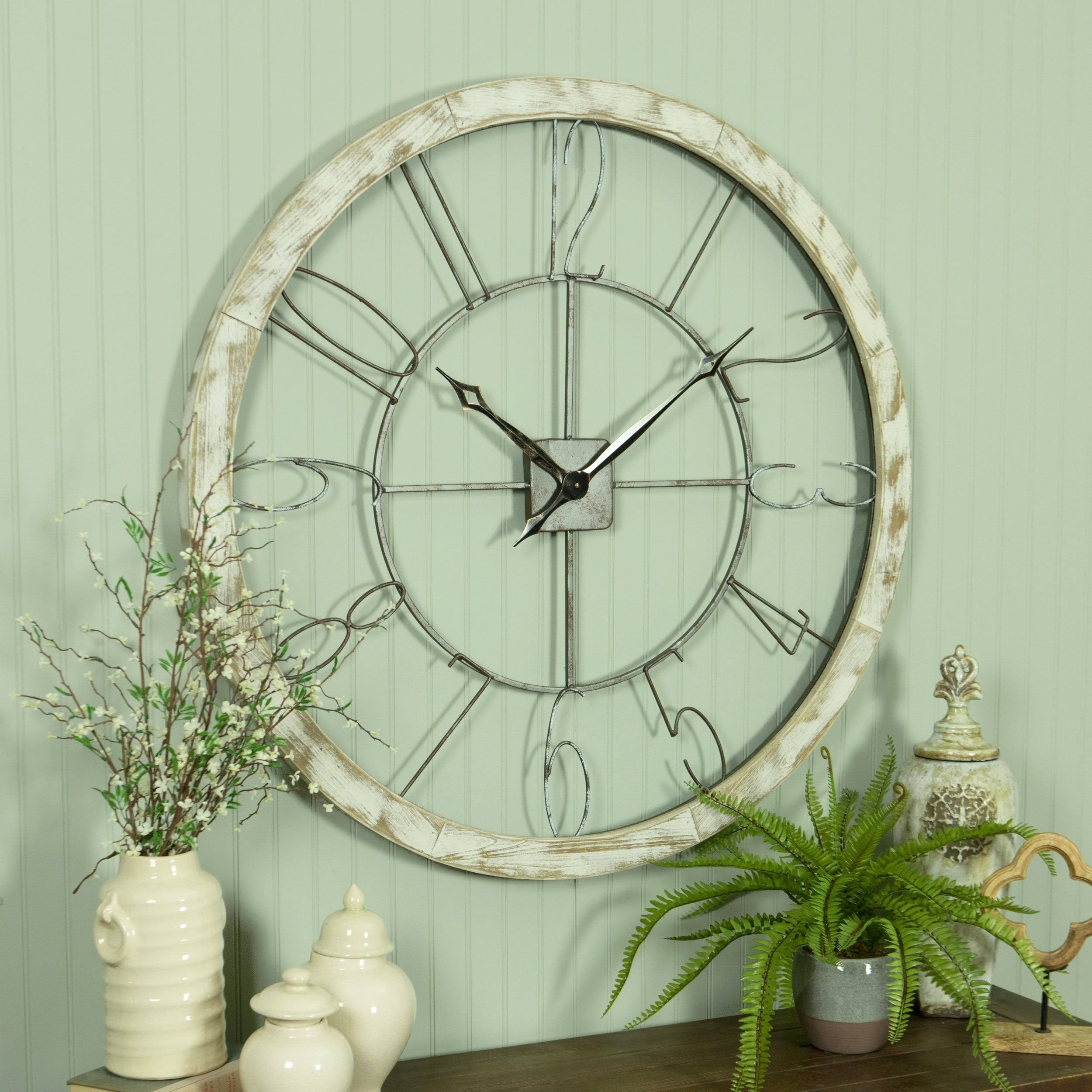 White Large Iron & Wood Wall Clock T856598