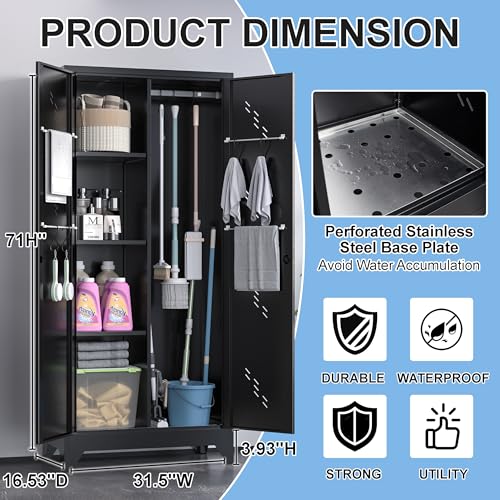 71" Metal Storage Cabinet with Lock & Hanging Rods Q7296
