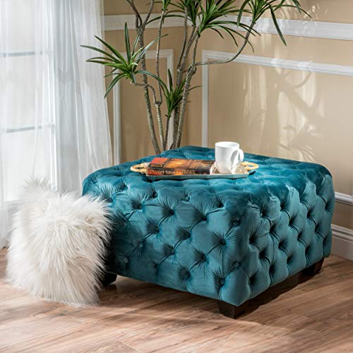 Dark Teal Velvet Ottoman N373330
