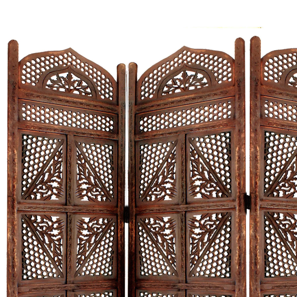 Antique Brown Four Panel Wooden Room Divider R6618