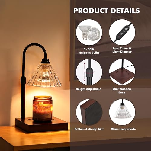 Gold Dimmable Height Adjustable Candle Warmer Lamp with 2 Bulbs and Timer W201