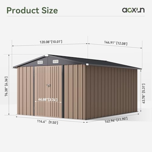 12x10 FT Brown Metal Steel Storage Shed Q300