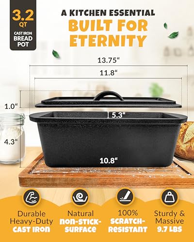3.2QT Rectangular Cast Iron Dutch Oven with Lid I410613