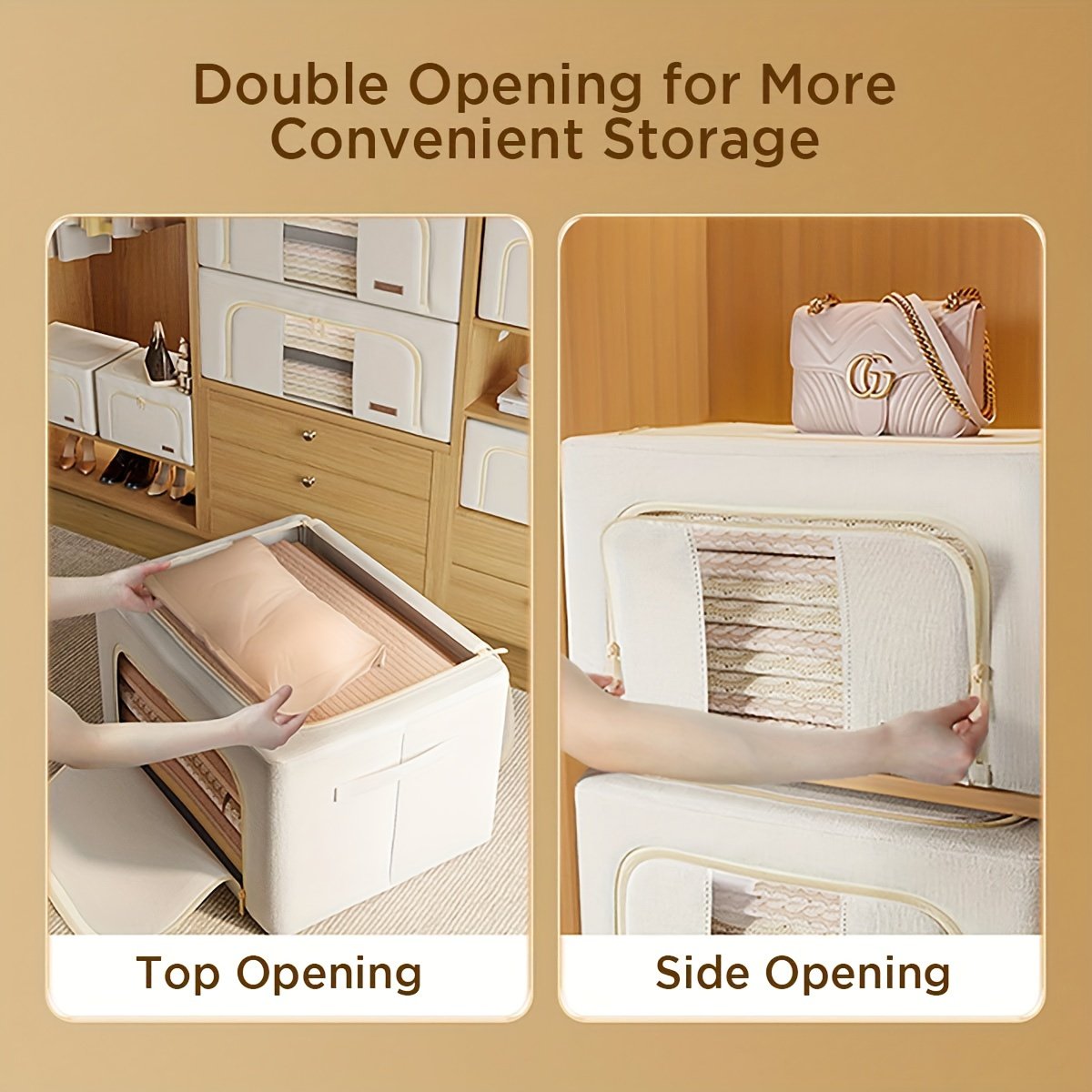 2-Pack Steel Frame Storage Bins with Clear Window, Foldable Fabric Organizers with Handles C610